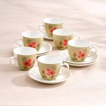 Elegant Floral Tea Cup & Saucer Set – 6 Pieces