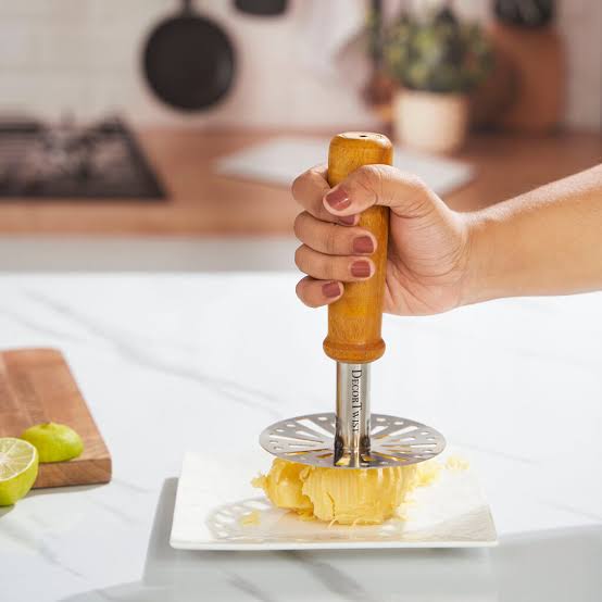 Manual Potato Masher with Wooden Handle – Stainless Steel